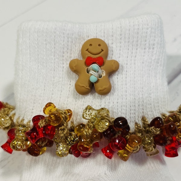 Gingerbread Man Beaded Socks with fall colored tri-beads, school socks, holiday socks, Christmas socks, crazy sock day, toddler, girls