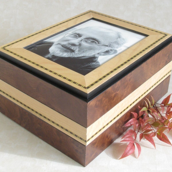 Florence Inlaid Wood Photo Box for Cremation Ashes