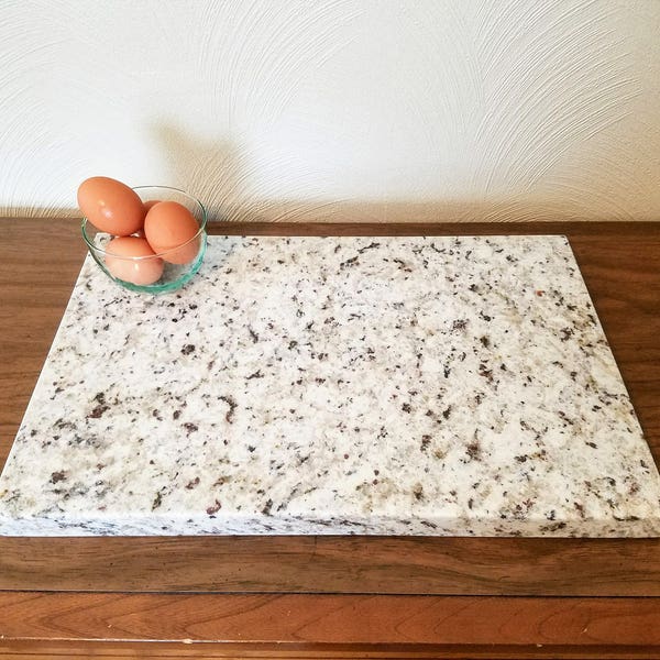 CUTTING BOARD. white ornamental, large 18"x12" granite cutting board, natural stone