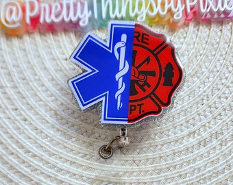 EMS Badge Reel/Fire Paramedic Badge Reel/Firefighter/Paramedic/EMS/ID Holder/Medical Badge Reel/Star of Life/Badge Reel Gift/Emergency/Fire