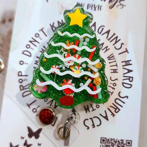 Christmas Tree Shaker Badge Reel, Keychain, Paperclip Bookmark, Fun Badge Reel, 3D badge reel, Floating badge reel, Holiday Badge Reel bild 3
