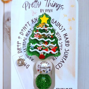 Christmas Tree Shaker Badge Reel, Keychain, Paperclip Bookmark, Fun Badge Reel, 3D badge reel, Floating badge reel, Holiday Badge Reel bild 2