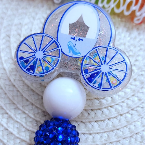 Princess carriage badge reel, Midnight Princess Carriage, Pumpkin Carriage Badge Reel, Princess Shaker Badge Reel,