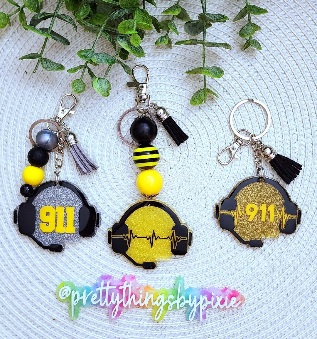 911 Dispatcher Keychain, Thin Gold Line Keychain, Dispatcher Keychain