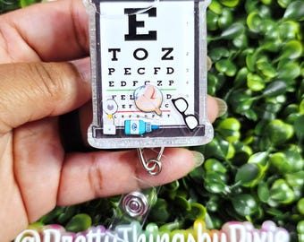 Portatarjetas de identificación para oftalmólogo con agitador líquido, tabla de Snellen, oftalmología, óptico, oftalmológico, anteojos, clip para credencial de médico oftalmólogo, atención médica