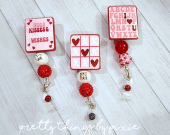 Valentine Tic-tac-toe Acrylic Badge Reel, Nurse Badge Holder, Galentines Day Gifts , Be Kind Badge Reel Nurse Gift, Candy Hearts Work Id