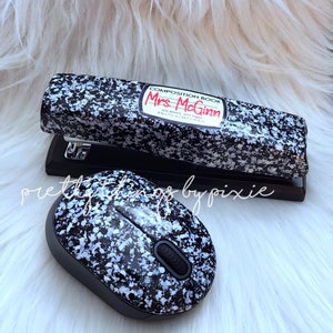 Personalized Glitter Stapler, Composition Wireless Mouse, Notebook Paper, Teacher Desk Accessories, Sticky Note Holder, Beaded RD Mug Pen