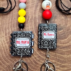 Beaded Personalized Composition Notebook Teacher Lanyard | Teacher Gift Idea | Teacher Appreciation Gift | Composition Pen|Teacher Wristlet