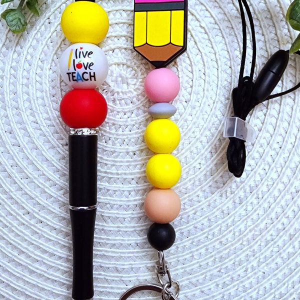 Live Love Teach Lanyard/Teacher Lanyard/ Pencil School Lanyard/Beaded Lanyard/Teacher Gift/Pencil Lanyard/School Gift/Teacher Appreciation