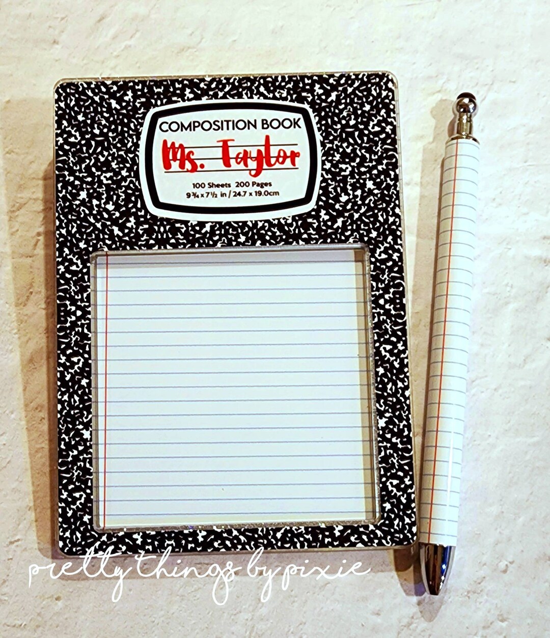 Teacher Sticky Notes Holder/note Holder With Pen Space/sticky Note Holder/custom Teacher Gift