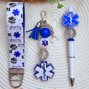 EMS Keychain, Star of Life Keychain, Paramedic, EMT, EMS, Star of Life, Glitter Keychain, Glitter, Custom, Custom Keychain, First Responder