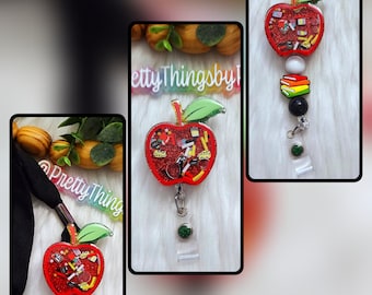 Teacher Apple shaker badge reel, 3D badge reel, funny badge reels, teacher gift, ID badge Holder, Chalkboard Lanyard, Chalk Board Badge