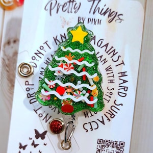 Christmas Tree Shaker Badge Reel, Keychain, Paperclip Bookmark, Fun Badge Reel, 3D badge reel, Floating badge reel, Holiday Badge Reel No