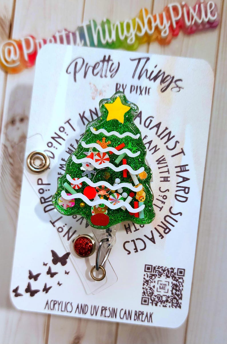 Christmas Tree Shaker Badge Reel, Keychain, Paperclip Bookmark, Fun Badge Reel, 3D badge reel, Floating badge reel, Holiday Badge Reel No