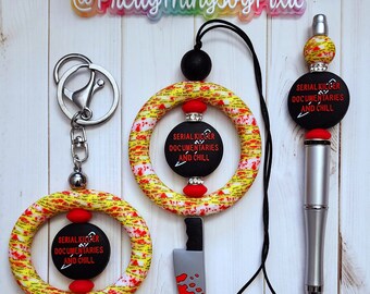 Crime Scene  car charms/ Keychain/ Keychain / Crime Scene Silicone Bead Keychain/ Crime Scene Beaded Pen/ Car Charm