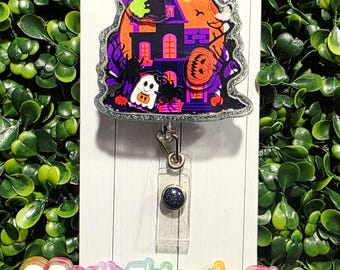 Carrete de insignia de casa embrujada/carrete de insignia de brujas/carrete de insignia de Halloween/enfermera/identificación médica/bola de cristal/casa embrujada/carrete de insignia espeluznante/enfermera
