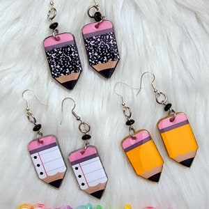 Glitter Teacher Earrings | Glitter Stud Earrings | Teacher Earrings | Teacher Gift | Composition Notebook Earrings | Pencil Earrings