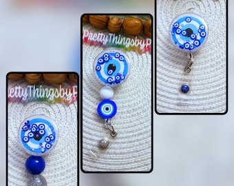 Shaker Badge Reel, Evil Eye Shaker Badge Reels, Shaker Badges, Cute Badge Reels, Evil eye protector, Hand of Fatima Keychain | Hamsa Hand