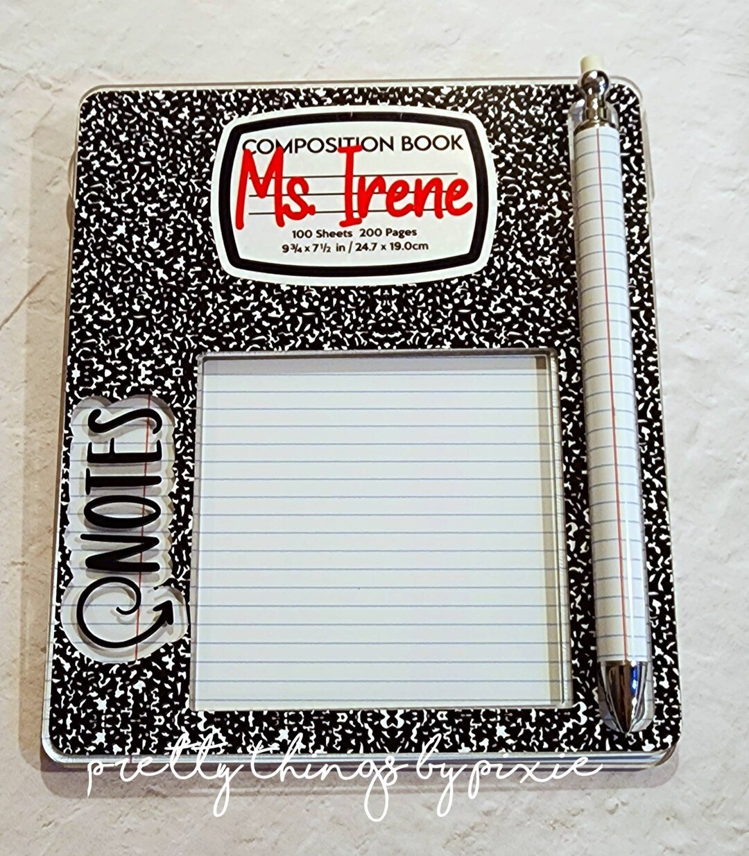 Teacher Sticky Notes Holder/note Holder With Pen Space/sticky Etsy