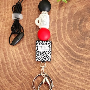 Coffee Teach Repeat Beaded Lanyard/Composition Book Lanyard/Coffee Teach Repeat Mug Lanyard/Teacher Lanyard/Teacher Gift