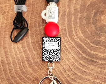 Coffee Teach Repeat Beaded Lanyard/Composition Book Lanyard/Coffee Teach Repeat Mug Lanyard/Teacher Lanyard/Teacher Gift