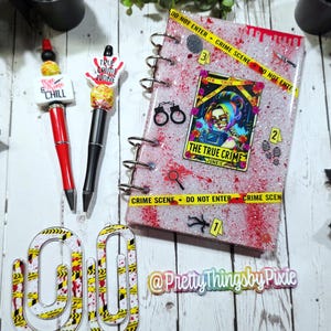 True Crime Desk Accessory Set/True Crime Pen/True Crime Planner Notebook/Sticky Note/Crime Scene Paperclips/True Crime Junkie Office Set