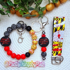 Beaded True Crime Junkie Bracelet/ Keychain Wristlet/ Keychain for Women/ True Crime Junkie Silicone Bead Keychain/ True Crime Junkie