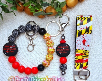 Beaded Crime Scene Bracelet/ Keychain Wristlet/ Keychain for Women/ Crime Scene Silicone Bead Keychain/ Crime Scene