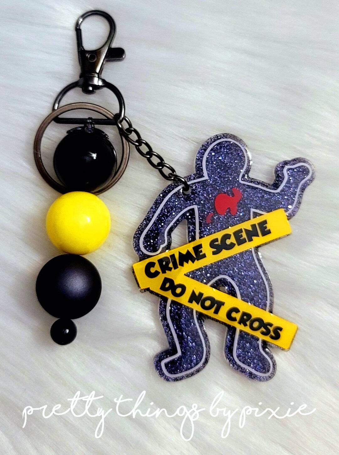 True Crime Body Chalk Outline Acrylic and Bubblegum Bead Key Chain