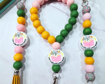 Accesorios de correa de silicona con cuentas para lectores electrónicos / Amante de los libros / Accesorios para lectores de libros / Colgante para bolso con cuentas / Llavero de libro / Colgante para amantes de los libros