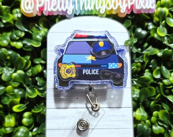 Carrete de credencial retráctil Police Car Shaker, porta credencial, policía, cumplimiento de la ley, regalos policiales, back the blue, carrete de credencial de coche de policía, policía