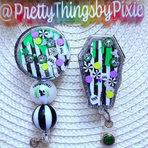 Cute Beetle Guy Shaker/ Halloween Shaker Badge Reel/ Beelte Coffin badge reel/ Creepy Badge Reel/ Funeral Badge Reel/ Horror/ Halloween Reel
