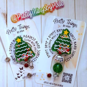 Christmas Tree Shaker Badge Reel, Keychain, Paperclip Bookmark, Fun Badge Reel,  3D badge reel, Floating badge reel, Holiday Badge Reel