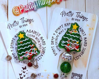 Christmas Tree Shaker Badge Reel, Keychain, Paperclip Bookmark, Fun Badge Reel,  3D badge reel, Floating badge reel, Holiday Badge Reel