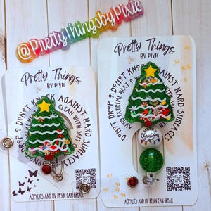 Christmas Tree Shaker Badge Reel, Keychain, Paperclip Bookmark, Fun Badge Reel, 3D badge reel, Floating badge reel, Holiday Badge Reel bild 7