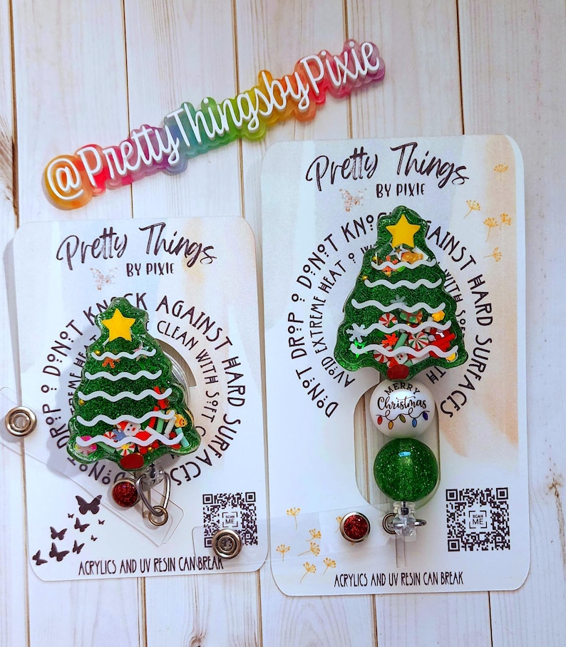 Christmas Tree Shaker Badge Reel, Keychain, Paperclip Bookmark, Fun Badge Reel, 3D badge reel, Floating badge reel, Holiday Badge Reel bild 7