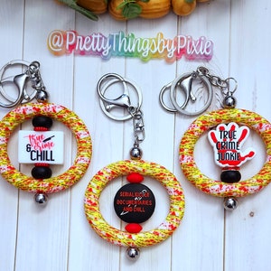 Beaded True Crime Junkie Bracelet/ Keychain Wristlet/ Keychain for Women/ True Crime Junkie Silicone Bead Keychain/ True Crime Junkie