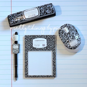 Personalized Glitter Stapler, Composition Wireless Mouse, Notebook Paper, Teacher Desk Accessories, Sticky Note Holder, Beaded RD Mug Pen