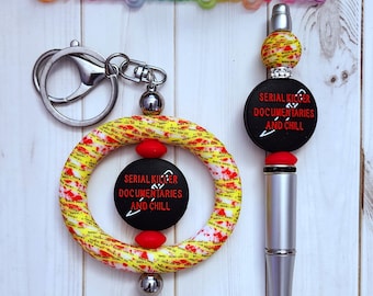 Beaded Crime Scene Bracelet/ Keychain Wristlet/ Keychain for Women/ Crime Scene Silicone Bead Keychain/ Crime Scene Lover