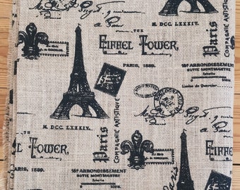 Tissu de jute Paris, toile de jute, 1 pièce 120 cm x 200 cm (47" x 78"), toile de jute naturelle, toile de jute naturelle, tour Eiffel