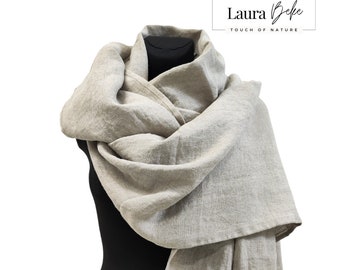 Oversized Linen Scarf: Extra Long Fringed Shawl