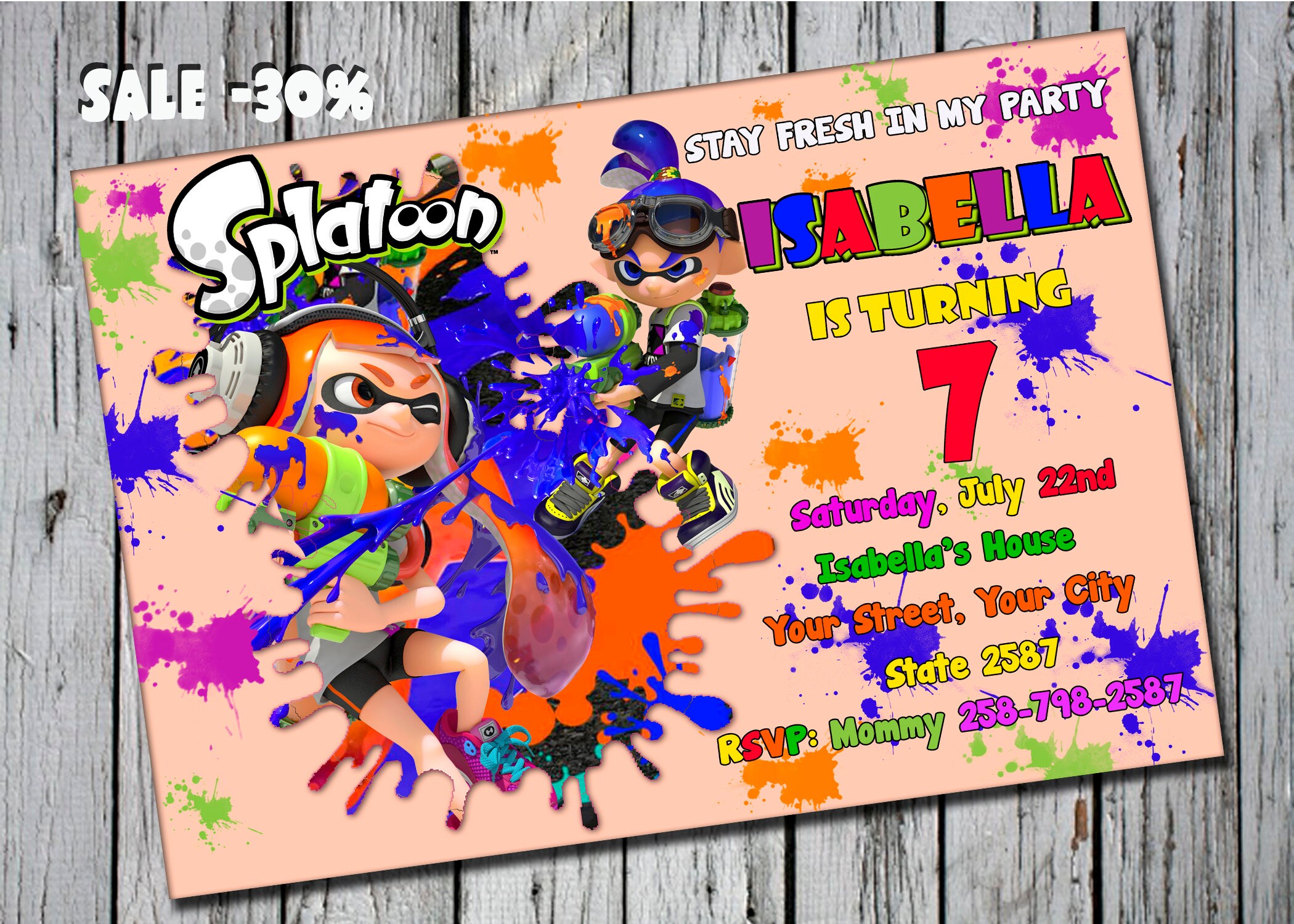 Splatoon party Splatoon Birthday Invitation Splatoon