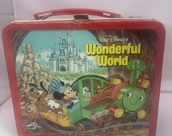 Boîte à lunch Mickey Mouse et ses amis Walt Disney World vintage des années 1970 / Sans thermos