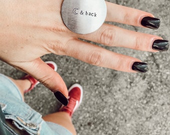Moon And Back Keychain // Hand Stamped Keytag // Metal Keychain