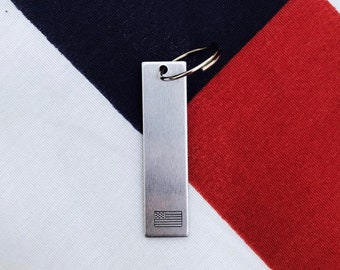 American Flag Keychain // Hand Stamped Key Tag // USA Keychain // Military Keychain