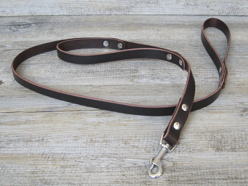 Brown Leather Dog Leash with Traffic Handle in Nickel Brass Etsy
