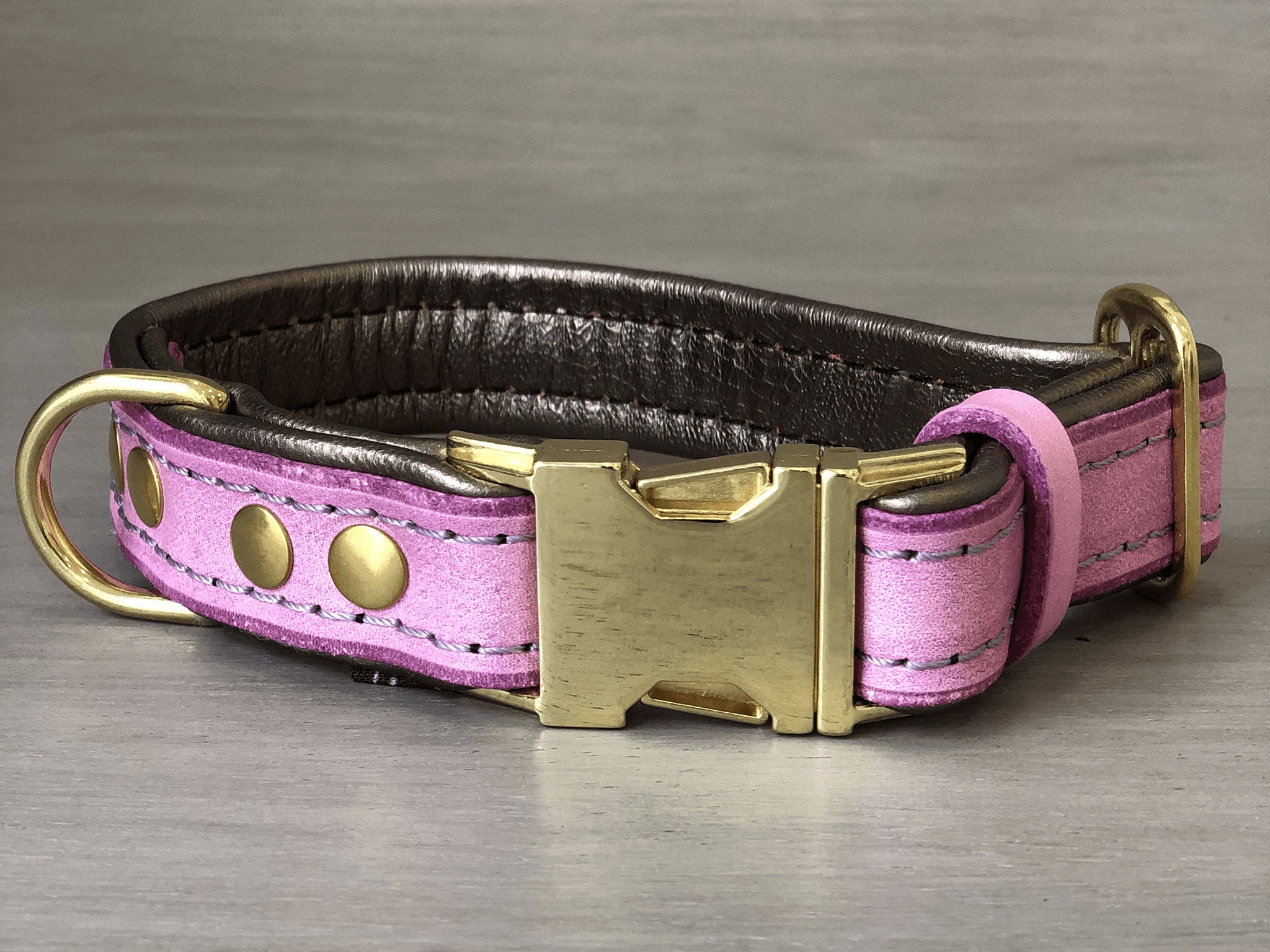 Padded Leather Quick Release Dog Collar in Pink and Rose Gold Etsy