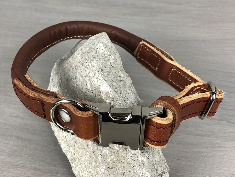 Rolled Leather Quick Release Dog Collar Silver Color Etsy