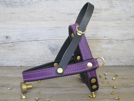 Purple Dog Harness, Ultra Soft Leather, Adjustable Harness for Small and Large Dogs, Custom Dog Harness, Handmade Harness, Pet Harness