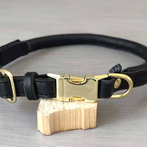 Rolled Leather Quick Release Dog Collar Solid Brass Hardware Etsy